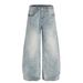 American Washed Denim Wide-Leg Scimitar Men's Trousers Cleanfit Trendy Distressed Loose Arc Pants_mkmklike.com