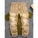 Men's Streetwear Straight-Leg Cargo Pants - Relaxed Fit Washed Cotton Blend Khaki Pants For Casual & Urban Style_mkmklike.com