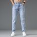 Woven Summer Thin High-End Blue Jeans Straight Slim Fit Stretch Youth Korean Style Casual Trendy Long Pants Men_mkmklike.com