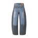 Color Block Spray Paint Vintage Dirty Denim Scimitar Men's Trendy High Street Wasteland Style Loose Wide Leg Straight_mkmklike.com