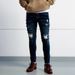Slim Fit Distressed Denim Jeans For Men - Frayed Edges & Vintage Wash (Black/Blue, S-2XL)_mkmklike.com