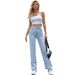 Women’s Clothing split wide leg straight loose high waisted slim jeans_mkmklike.com