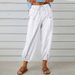 Women's high-waist buttoned cotton pants cropped pants wide-leg women's pants_mkmklike.com