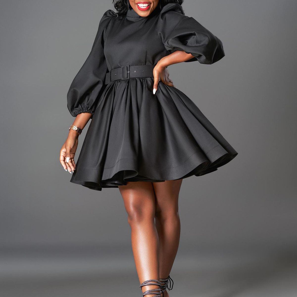 Women's Clothing new fashion temperament puff sleeve waist temperament waist dress_mkmklike.com