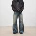 Men's Vintage Washed Clean Fit Wide-Leg Jeans – Retro Blue, Relaxed Straight With Subtle Flare, High-Quality Cotton Denim_mkmklike.com