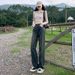 Cement Gray Wide-leg Jeans Women, Spring And Autumn, New Vintage High-waisted Slimming Straight-leg Floor-length Pants_mkmklike.com