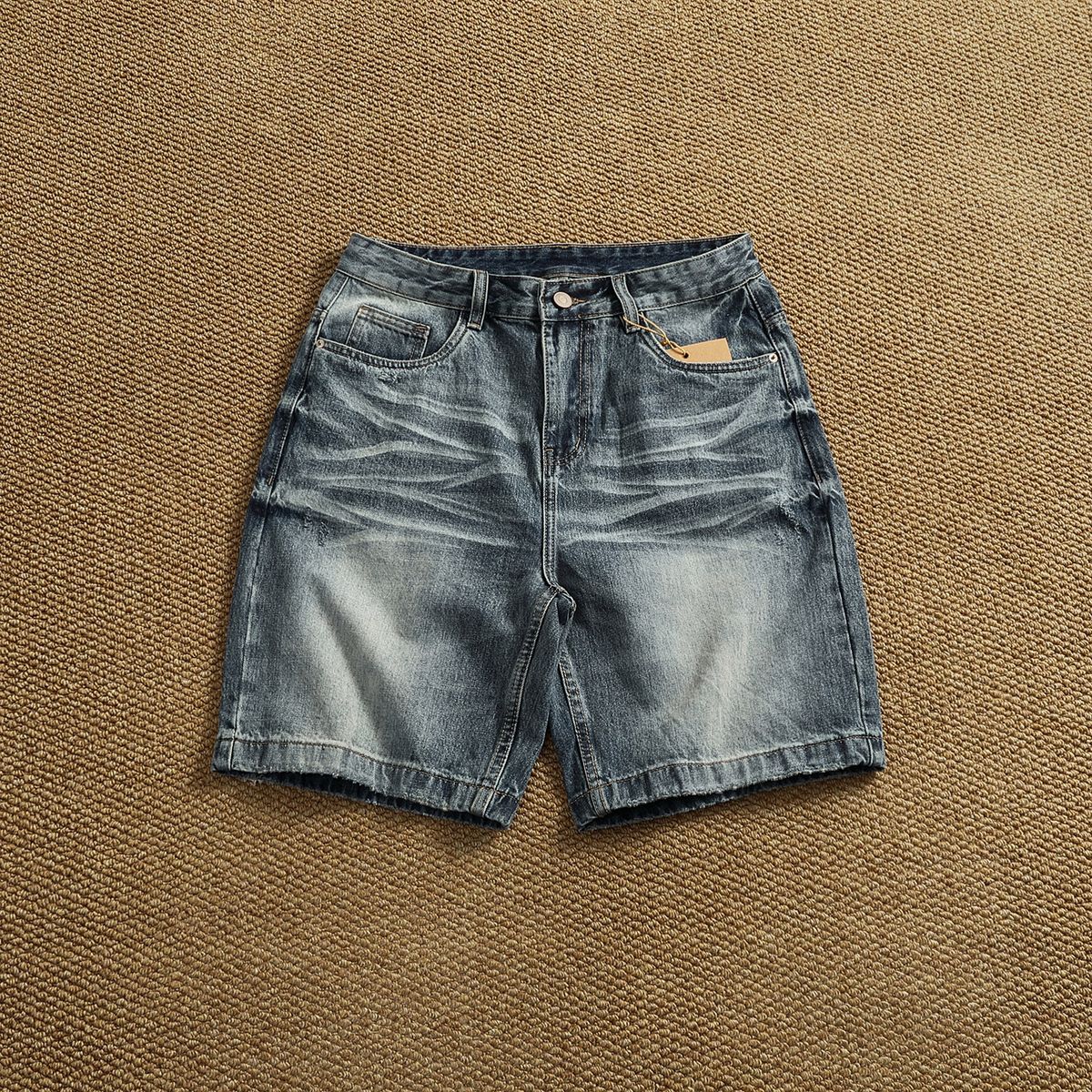Men's Vintage Washed Denim Shorts - Relaxed Fit 5-Inch Inseam Straight Cut Distressed Casual Summer Shorts_mkmklike.com