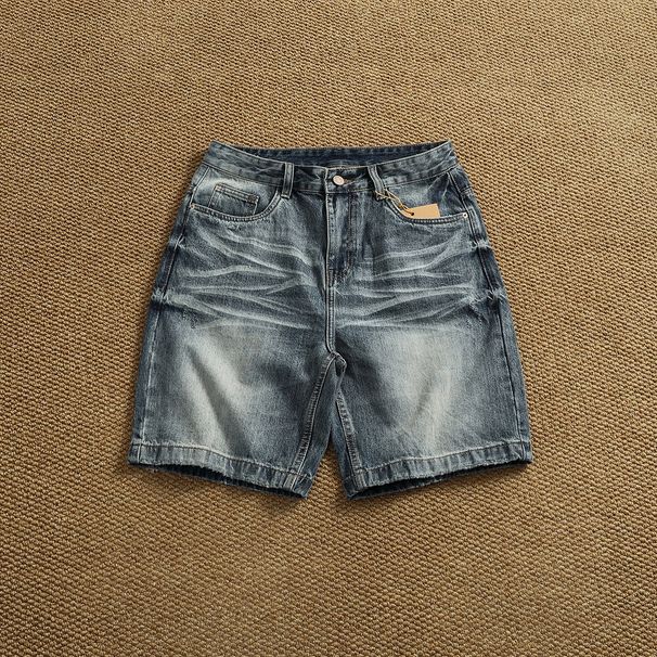 Men's Vintage Washed Denim Shorts - Relaxed Fit 5-Inch Inseam Straight Cut Distressed Casual Summer Shorts_mkmklike.com