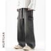 Men's American Vintage Washed Cargo Jeans, Multi-Pocket Utility Loose Wide Leg Denim Pants_mkmklike.com