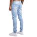 Men's Stretch Skinny Jeans - Classic Light Blue Denim Pants With Distressed Wash For Casual & Streetwear_mkmklike.com