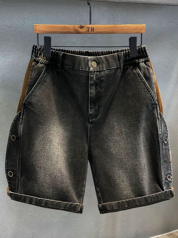 Men's Heavy Duty Washed Denim Cargo Shorts High Quality Black And Gray Loose Fitting_mkmklike.com