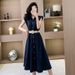 2025 Spring/Summer New Sleeveless Denim Long Dress, French Belt, Waist Collection, Shirt, Middle Skirt_mkmklike.com