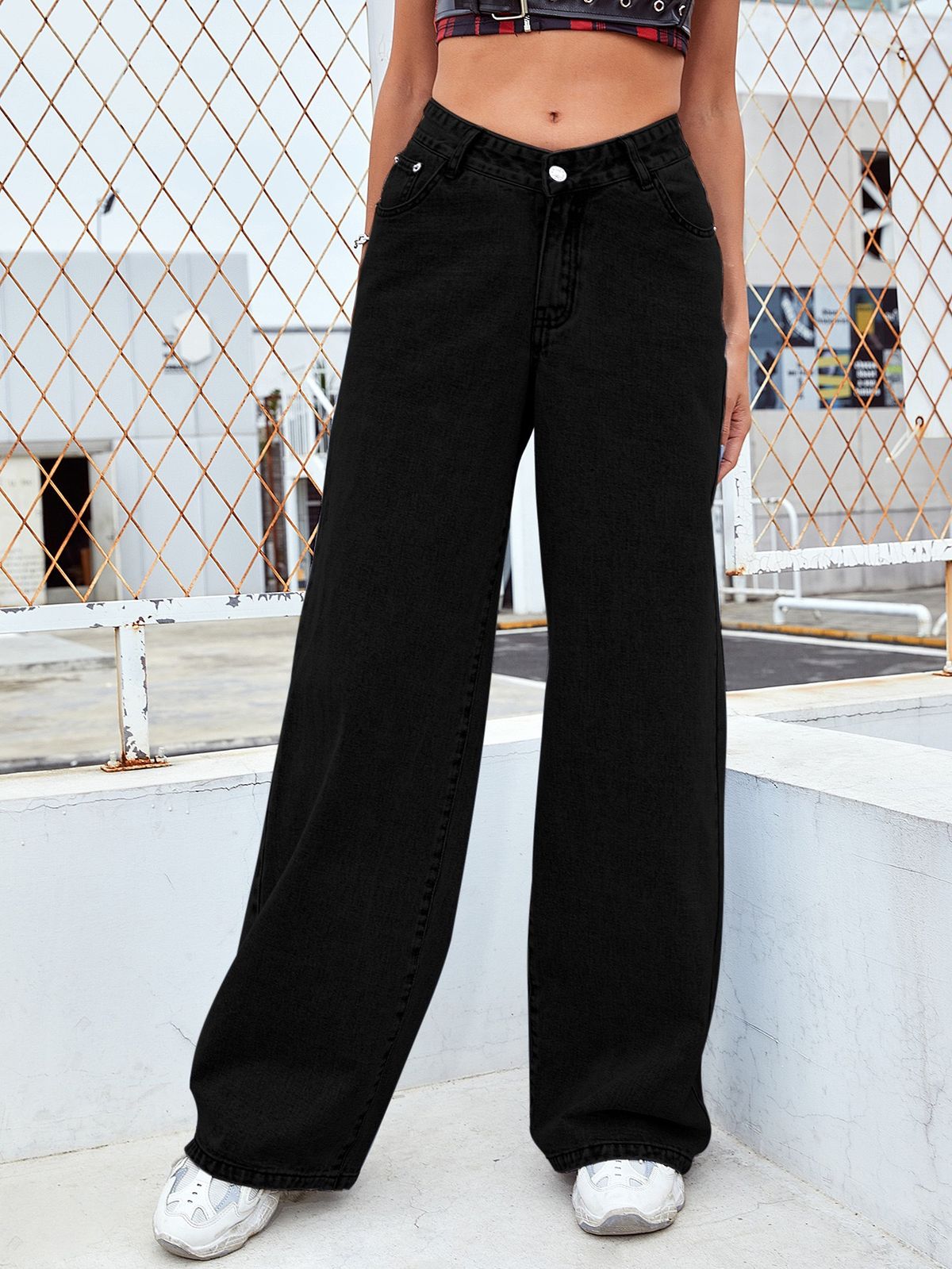 Women's Clothing High Waist Women's Jeans Light Color Washed Loose Wide Leg Large Size Straight Pants_mkmklike.com