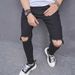 Men's Slim Fit Ripped Knee Jeans - Vintage Washed Denim Pants With Comfort Stretch For Casual Wear_mkmklike.com