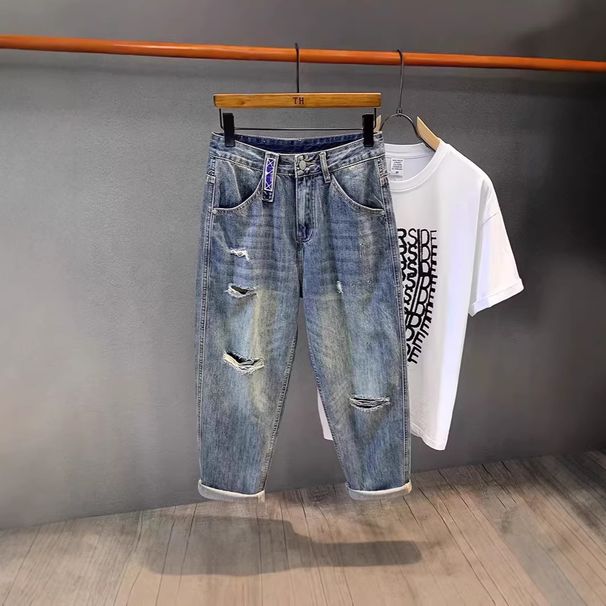 Men's Clothing Men's Style Ripped Jeans Loose Fit Straight Leg Retro High Street Fashion Spring Summer Thin Wide Leg Trousers_mkmklike.com