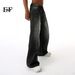 EF JEANS | 2024 New American Retro Design Lightning Pattern Washed Jeans Loose Straight Wide Legs_mkmklike.com