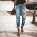 Women's Straight Leg Jeans Ripped Details Stretch Cigarette Pants European American Style Denim_mkmklike.com