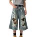 Men's Clothing Retro Niche High Street Ripped Denim Cropped Trousers For Men And Women Loose Casual Drape_mkmklike.com