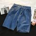 Men's Clothing Denim Loose Straight Simple Shorts Washed Retro Casual Shorts_mkmklike.com