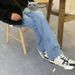 Men's Clothing Vintage Washed Distressed Loose Fit Flared Jeans For Women, High Waist Comfortable Cotton Denim Pants, Retro Streetwear Casual Trousers_mkmklike.com