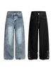 Korean-Style Distressed Washed Wide-Leg Jeans – Embroidered Star Details | Unisex Loose Fit Streetwear Denim Pants (S-XL, Blue/Black)_mkmklike.com