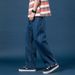 Men's Straight Leg Jeans Loose Fit Korean Style Wide Leg Floor Length Dad Pants Autumn Trendy Clothing_mkmklike.com