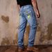 European Men's Slim Fit Jeans Stretch Sky Blue Embroidered Straight Leg Casual Trousers mid Waist Long Jeans for Men_mkmklike.com