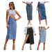 Voya Popular Women's Clothing With Split Denim Half Length Skirt, European And American INS Style, High Waist, Irregular Front Button_mkmklike.com