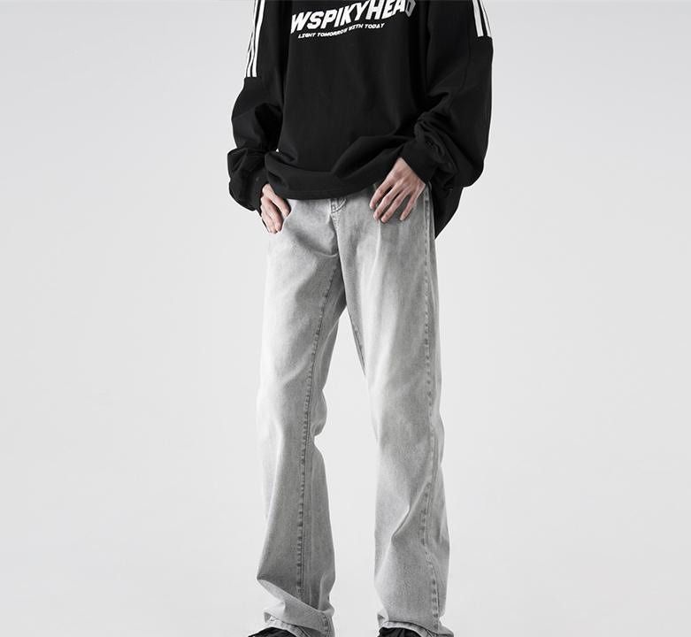 American Retro Washed Smoke Gray Jeans Men's Trendy Narrow Version Straight Casual Pants Cleanfit Micro-pull Pants_mkmklike.com