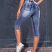Women’S Distressed Stretch Capri Jeans – Streetwear Style With Drawstring Waist & Ripped Details_mkmklike.com