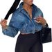 Trendy Cropped Denim Jacket With Drawstring Waist – Blue, Oversized Fit, Long Sleeve – Streetwear & Casual Style (S-XL)_mkmklike.com