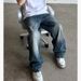 Vintage Distressed Carpenter Jeans For Men & Women - Relaxed Straight Leg Denim Pants With Raw Hem & Contrast Stitching_mkmklike.com