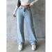 Women's Clothing Oversized Straight-Leg Jeans – High Waist Streetwear Denim With Non-Iron Finish (Blue/Dusty Pink, S-2XL)_mkmklike.com