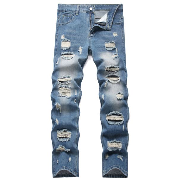 Men's Loose Fitting Ripped Jeans American Streetwear Brand Cool Casual Style_mkmklike.com