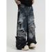 High Street Inkjet Hole Jeans For Men And Women Summer 2025 New Heavy Washed Handsome Street Wide Leg Pants_mkmklike.com