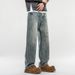 American Retro Spring Jeans, Men's Straight Harlan Loose Trendy Brand Washed Double Craft Middle Waist Youth Large Size_mkmklike.com