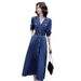 Long Sleeved Denim Dress For Women In The Spring And Summer Of , Thin Design, French Style, Stylish, Age Reducing,_mkmklike.com