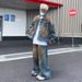 Loom Retro Tie-Dye Denim Men's Spring New European And American Street Washed Vintage Workwear Jacket Set_mkmklike.com