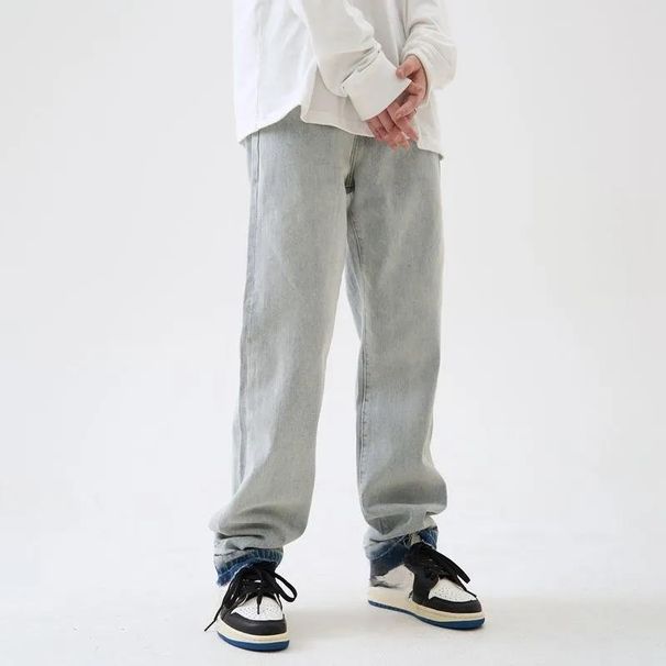 Men's Clothing Retro Washed Print Jeans Vintage Washed Print Jeans - High Street Retro Loose Fit Straight Leg Hip Hop Casual Pants For Teen Boys_mkmklike.com