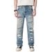 European Style Men's Trendy Jeans Patchwork Embroidery Ripped Distressed Details Straight Leg Loose Fit High End Cool Individualistic_mkmklike.com