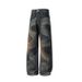 Men's Washed Straight Leg Jeans Mid Waist Patterned Comfortable Slightly Stretch Casual Loose Fit Long Pants_mkmklike.com