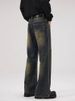 Men's Retro Distressed Washed Flared Jeans Midweight Straight Leg Trousers Trendy American Style Loose Dad Jeans Floor Length_mkmklike.com