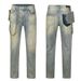 "Vintage Distressed Washed Denim Jeans For Men - Ripped Cat Whisker Paint Splash Bootcut Retro Streetwear Pants"_mkmklike.com
