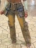 European And American Street Style Patchwork Multi-Pocket Jeans For Women, Trendy Straight-Leg Pants_mkmklike.com