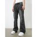 Men's Clothing Denim Vibe Lightning Cracked Black And Gray Jeans Cleanfit Flared Slim Pants_mkmklike.com