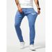 Men's Clothing Stretch Pants Slim Blue Denim Pants Slim Fit Blue Distressed Skinny Jeans - Stretch Denim Pants With Washed Finish For Casual Wear_mkmklike.com