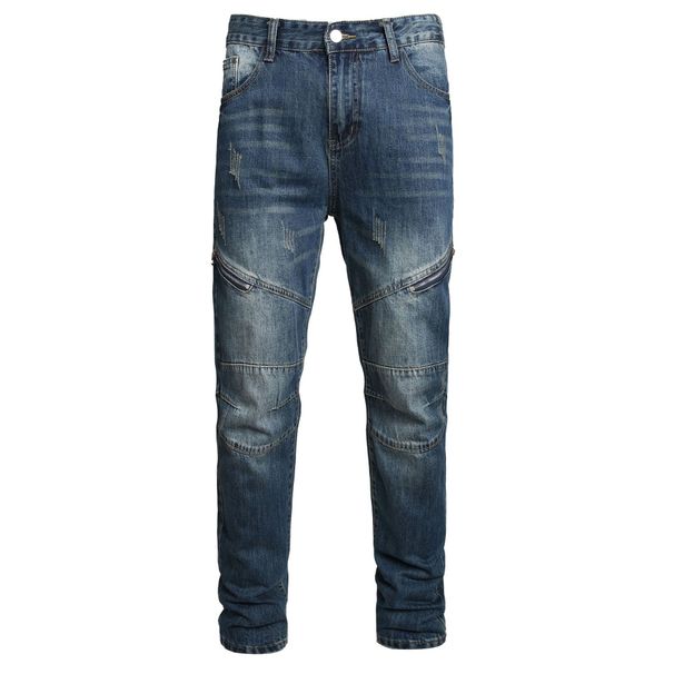 Men's Fashion Straight Leg Jeans Zipper Decorated Casual Denim Pants Mid Waist Long Slight Stretch Softener_mkmklike.com
