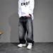 Men's Distressed Ink Wash Straight Leg Jeans Streetwear Loose Fit Denim Pants (M-3XL) – Vintage Washed Gray Black Wide Leg Trousers_mkmklike.com