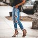 Women's Straight Leg Jeans Ripped Details Stretch Cigarette Pants European American Style Denim_mkmklike.com