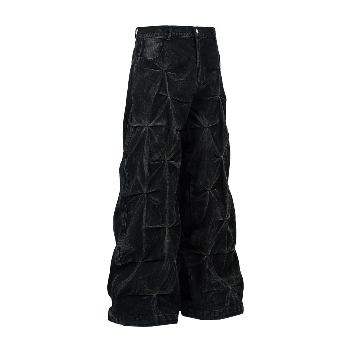 Men's Clothing High Street Shaped Pleated Washed Jeans RO Style Wide Leg Trousers_mkmklike.com